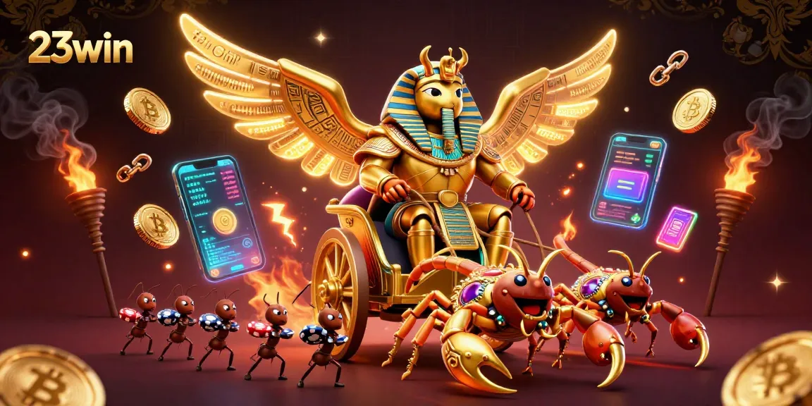 Experience the thrill with 23win's dynamic gaming scene featuring vibrant 3D elements and action.