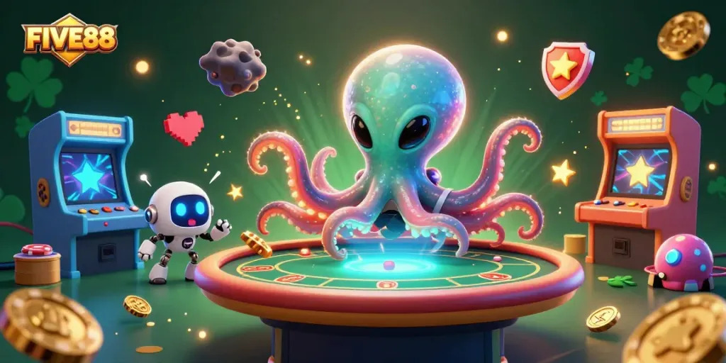 Engage in thrilling gaming experiences with FIVE88's exciting alien casino scene