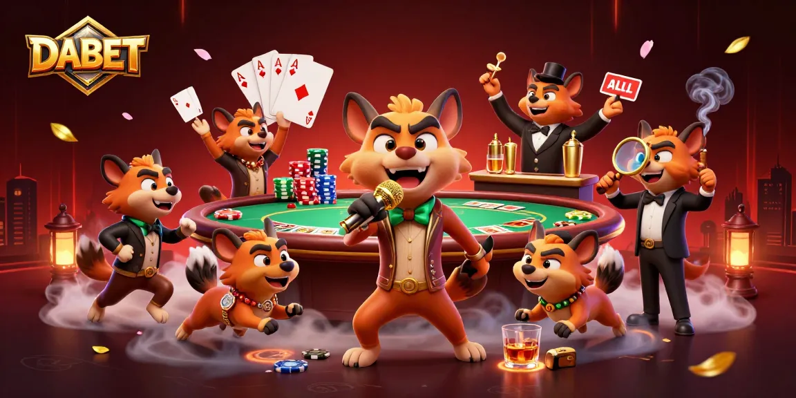 DABET showcases hyenas in a vibrant casino scene, emphasizing fun and excitement in gambling entertainment.