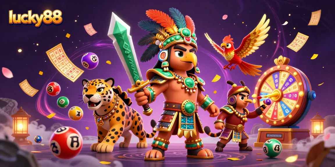Experience thrilling gameplay with lucky88, showcasing Aztec warriors in a vibrant 3D casino scene.