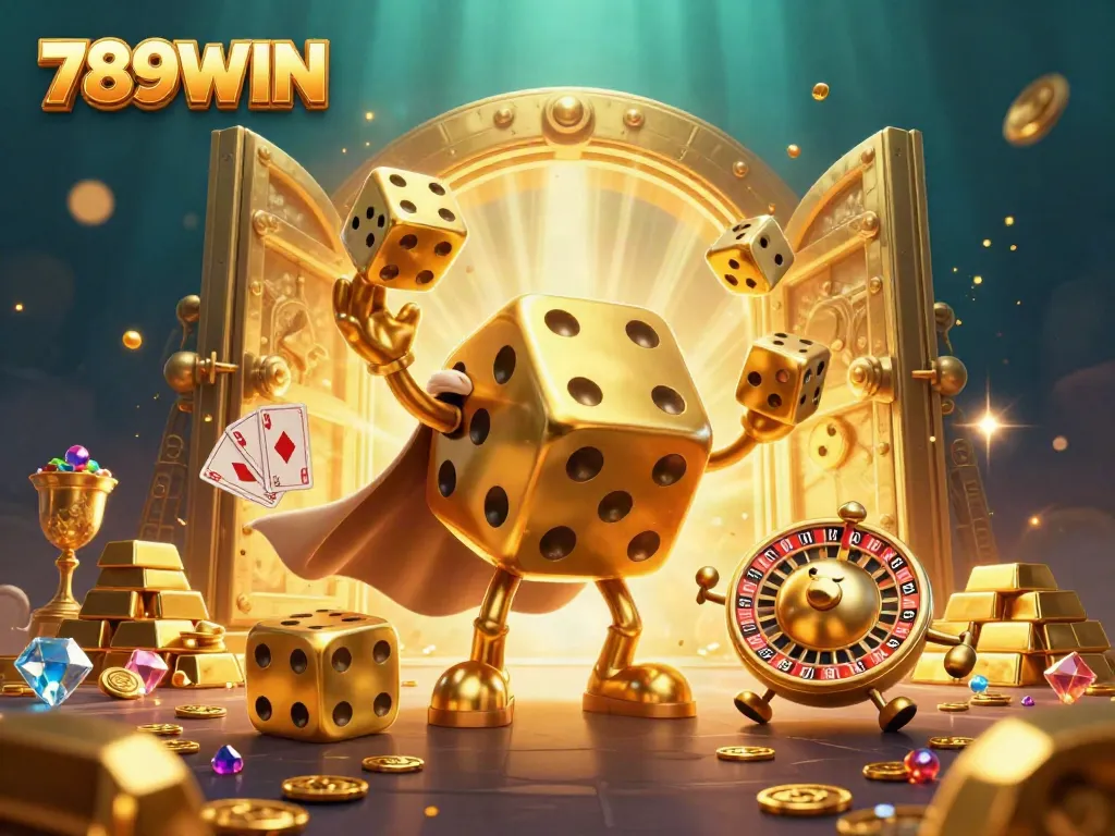 Experience thrilling wins at 789WIN with a vibrant 3D illustration showcasing dynamic casino elements.