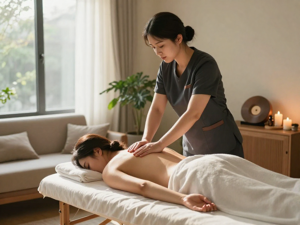 Relaxing home massage scene showcasing high-quality 파주출장안마 services in a tranquil atmosphere.