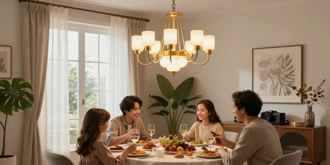 Candelabru LED elegant iluminând o masă festivă într-o cameră de dining.