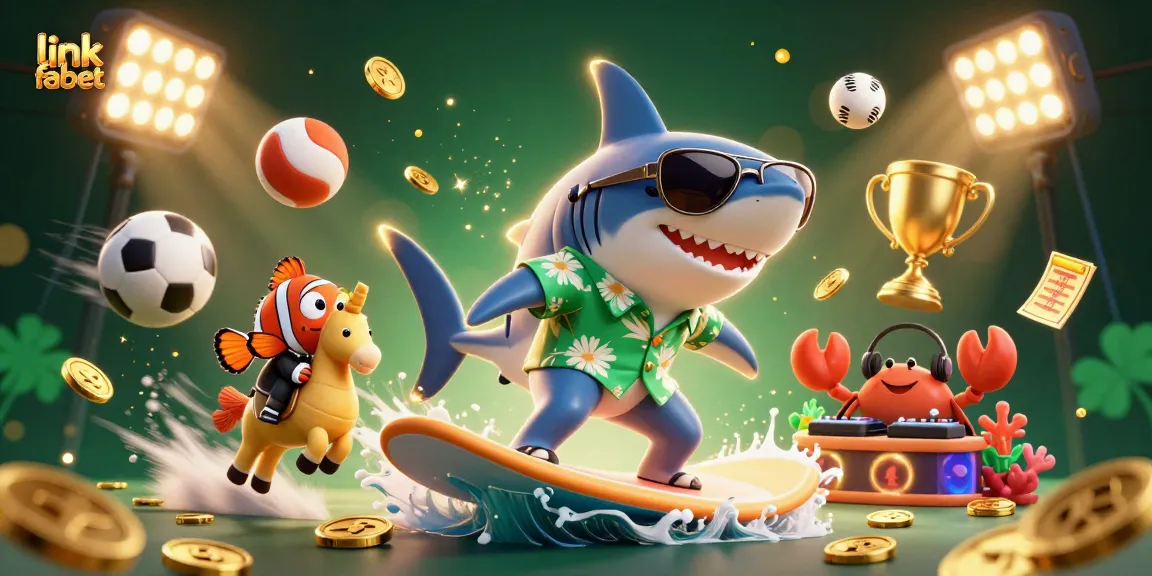 Join the action at link fabet with a vibrant scene featuring a shark surfing on gold coins!