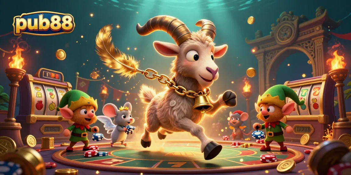 Experience excitement at pub88 with a festive casino scene featuring Krampus, an angel mouse, and mischievous gremlins.
