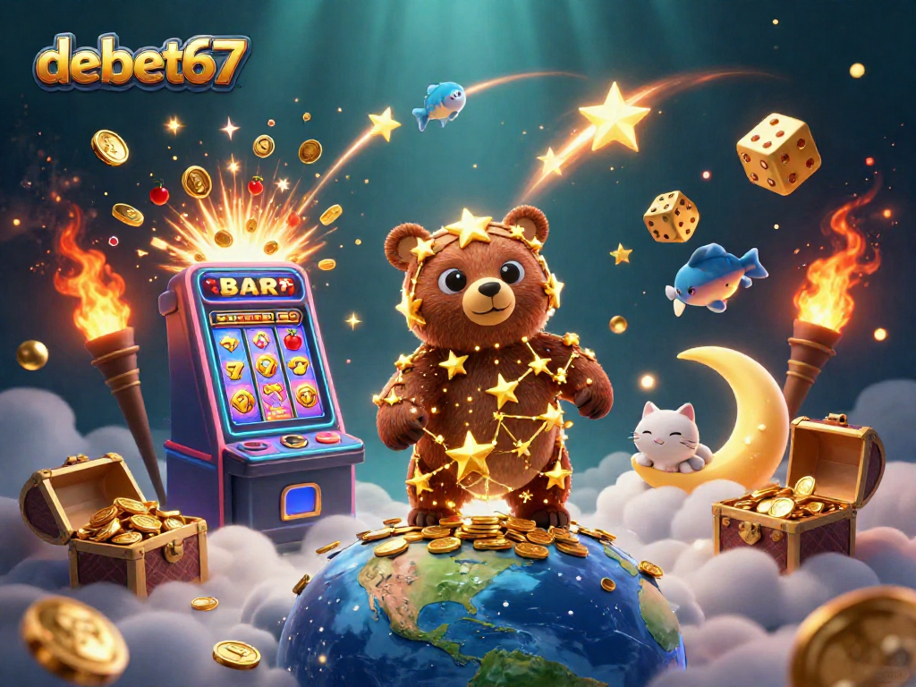 Experience the thrill of debet67 with an exciting scene of games, gold, and action.