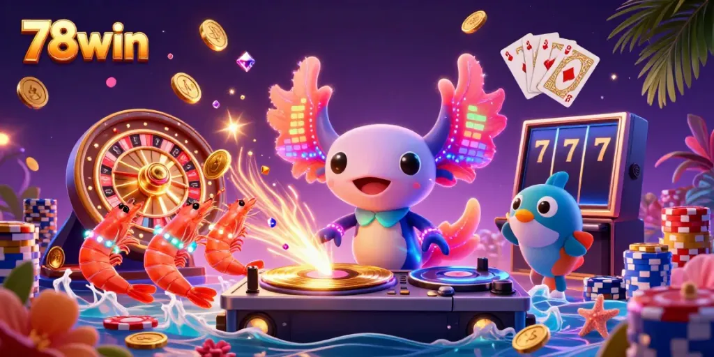 Experience excitement at 78win with vibrant characters, casino games, and a rich underwater scene.