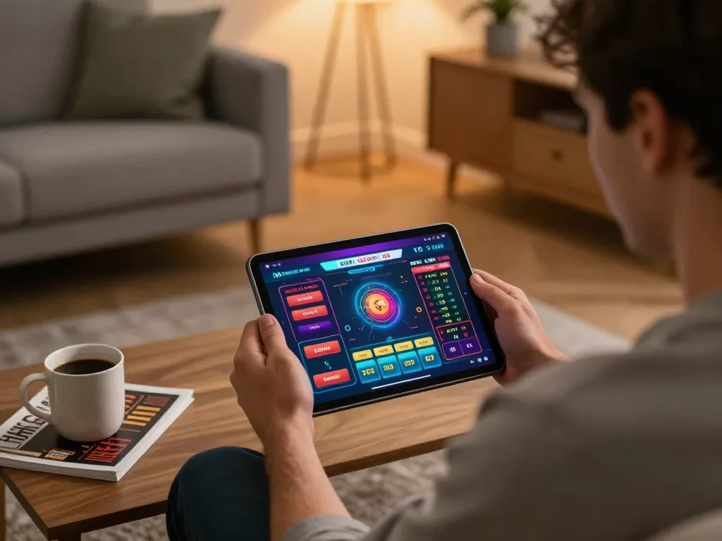 Player placing bets on dagago online platform with live betting features in a cozy home setting