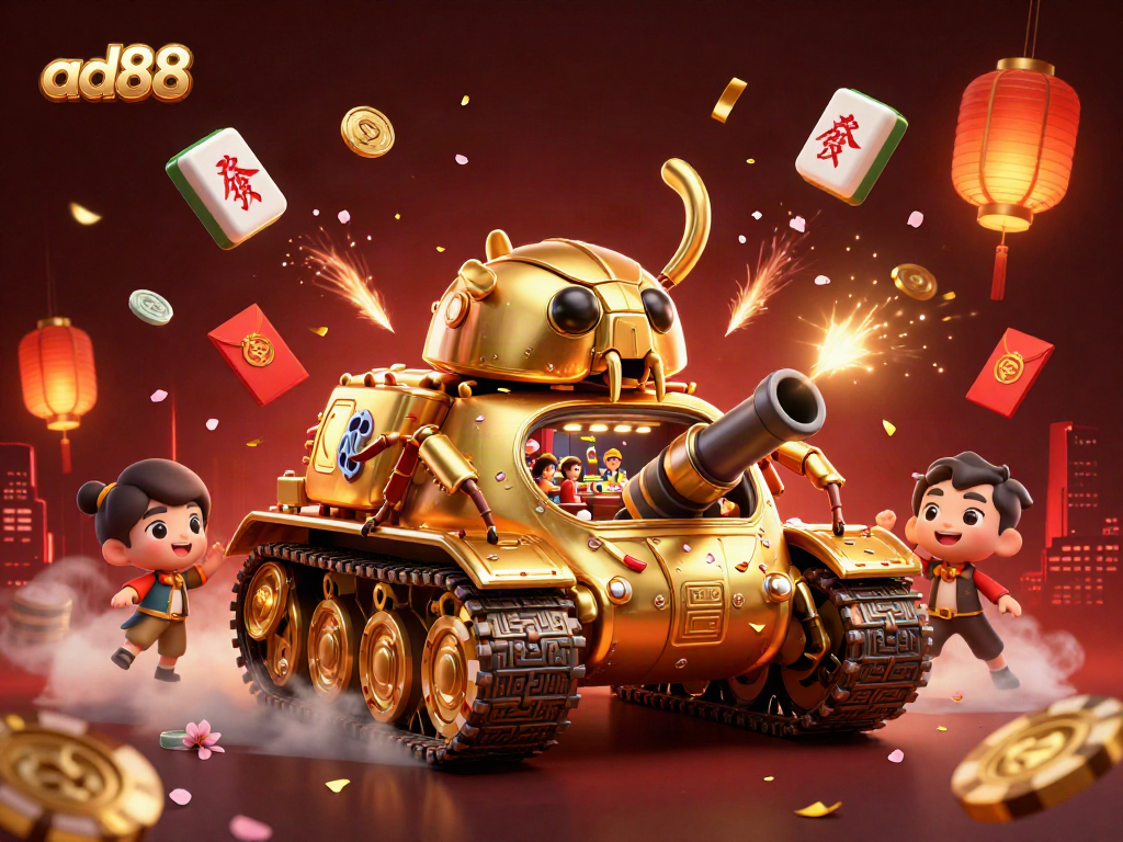 Engage with exciting adventures at ad88 with a vibrant 3D casino illustration featuring a golden beetle tank.