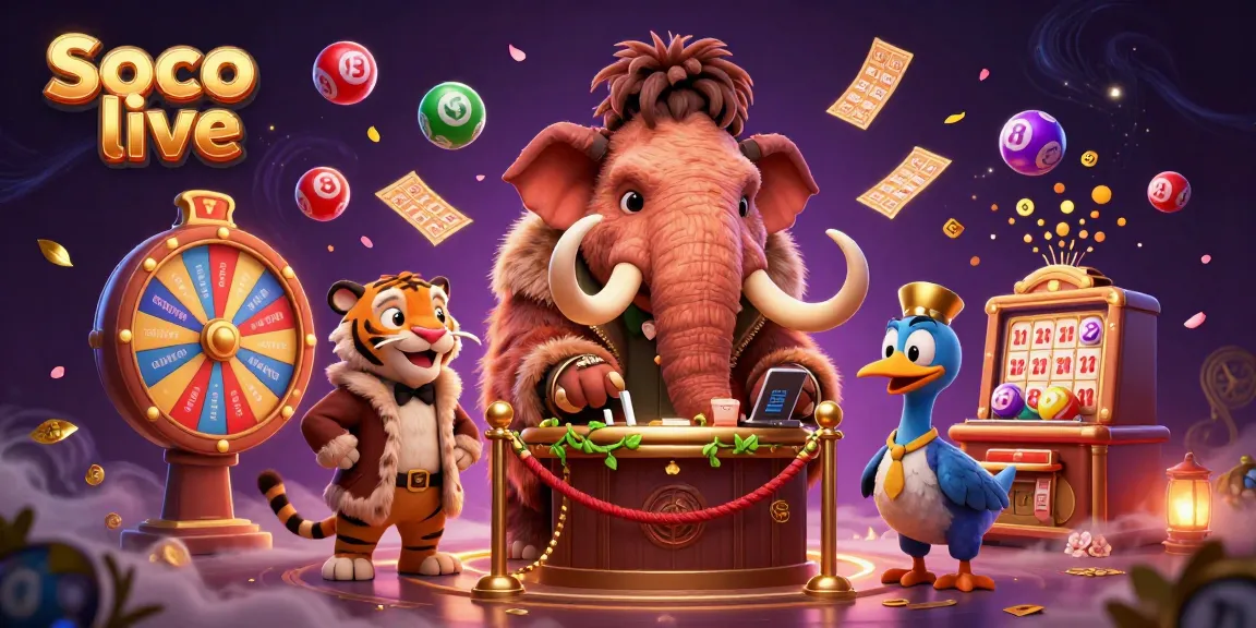Engage in thrilling action at Soco live with a woolly mammoth bouncer and colorful lottery elements.
