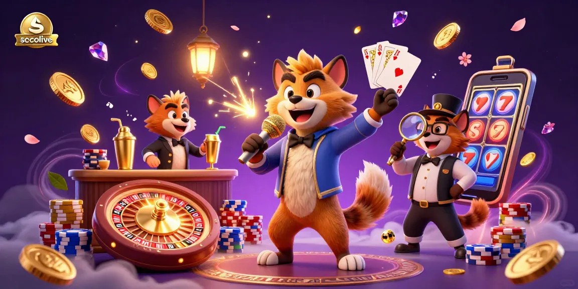 Socolive brings a lively atmosphere with hyenas running a comedy casino, featuring vibrant gaming elements.