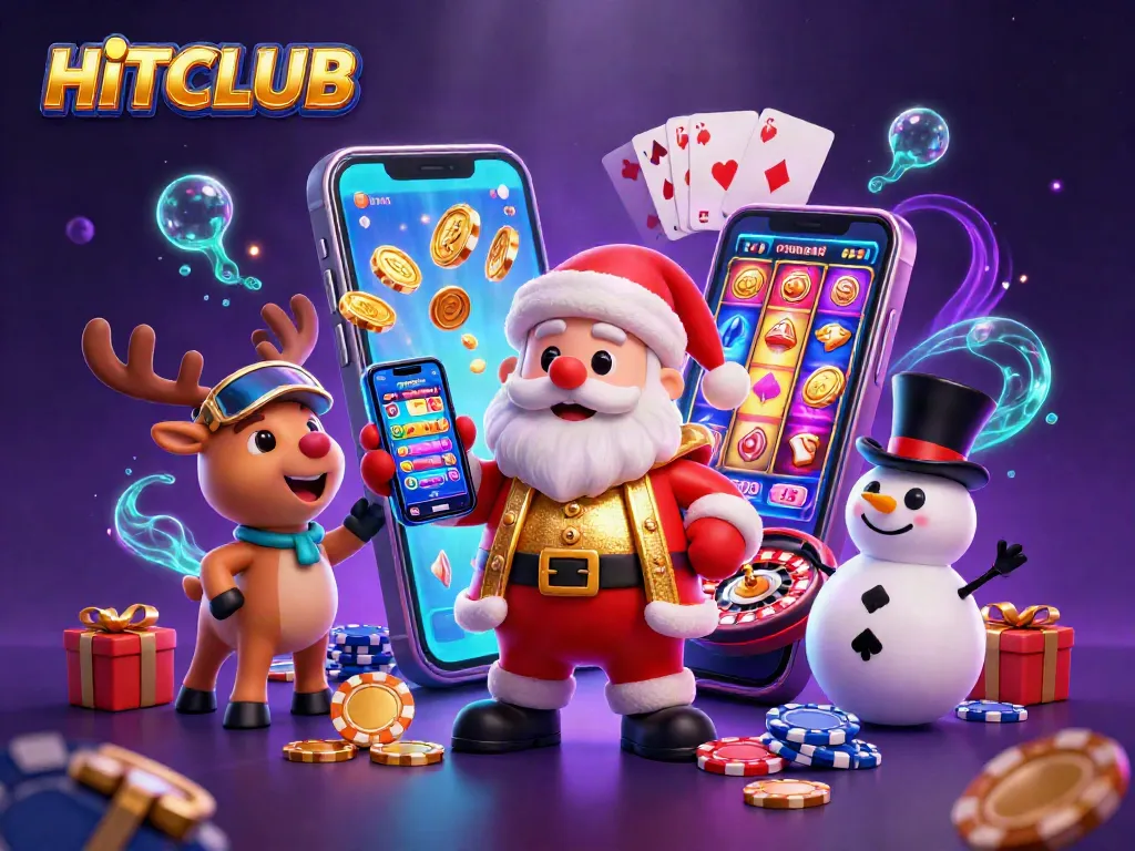 Experience the excitement of HITCLUB with Santa and his friends in a festive casino scene.