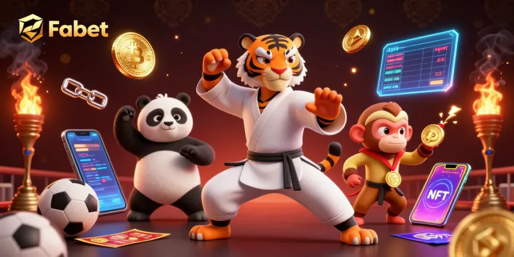 Experience the thrill of betting on Fabet with vibrant 3D casino characters and sports elements.