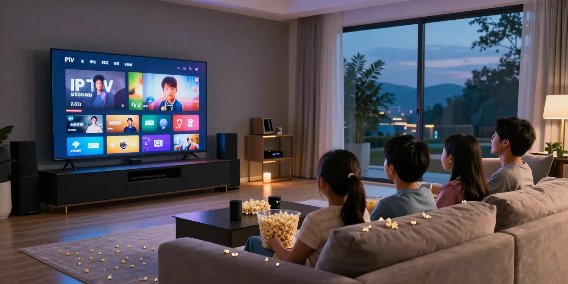 Enjoying Meilleur iptv Quebec family movie night in cozy living room with modern technology.