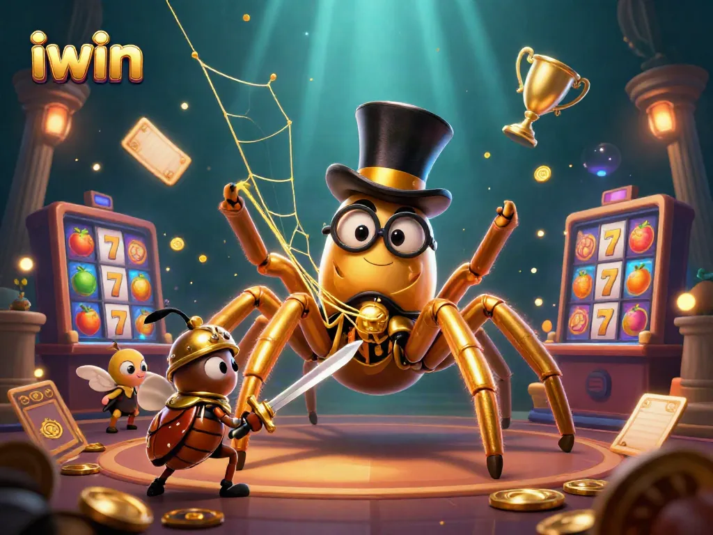 Experience the thrill of iwin with a bold display of casino games and animated characters.