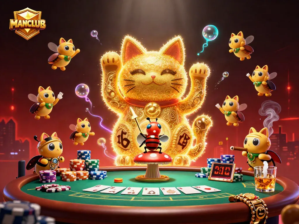 Engage with gaming excitement as MANCLUB unveils a dynamic poker scene with vibrant casino elements.