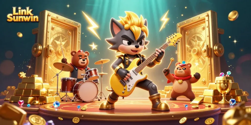 Experience a vibrant casino scene with Link Sunwin featuring 3D cartoon characters in action.