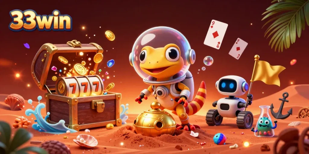 Experience the thrill of 33win with vibrant scenes of jackpots and casino excitement.